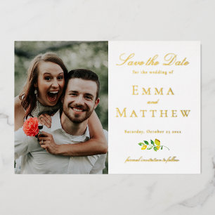 Elegant Watercolor Lemon Photo Foil Invitation