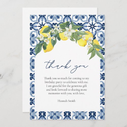 Elegant watercolor Lemon Positano  Thank You Card
