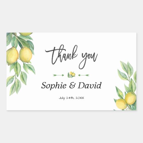Elegant Watercolor Lemon Tropical Wedding Rectangular Sticker