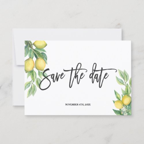 Elegant Watercolor Lemon Tropical Wedding Save The Date