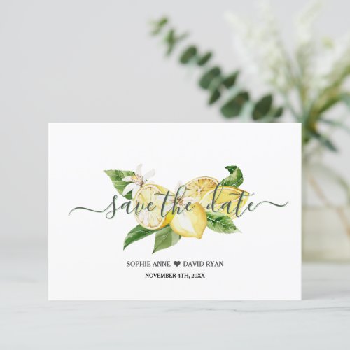 Elegant Watercolor Lemon Tropical Wedding Script Save The Date