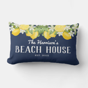 Elegant Watercolor Lemons Beach House Lumbar Pillow