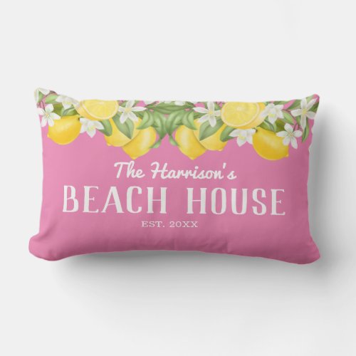 Elegant Watercolor Lemons Beach House  Lumbar Pillow