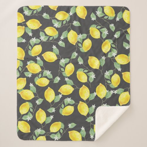 Elegant Watercolor Lemons  Blossoms Sherpa Blanket