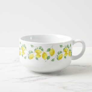 Elegant Watercolor Lemons & Blossoms Soup Mug