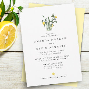 Elegant Watercolor Lemons Greenery QR Code Wedding Invitation
