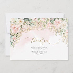 Elegant watercolor light pink roses gold wedding thank you card