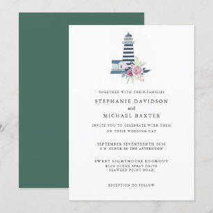 Elegant Watercolor Lighthouse Nautical Minimalist Invitation