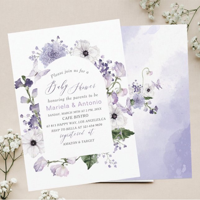 Elegant  Watercolor Lilac flowers Baby Shower Invitation (Creator Uploaded)