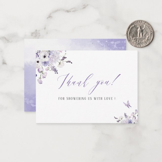 Elegant Watercolor lilac flowers Baby shower Note Card (Front/Back In Situ)