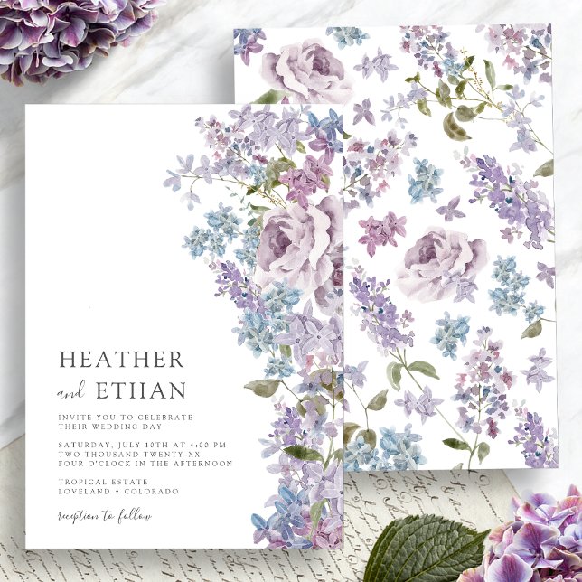 Elegant Watercolor Lilac Wedding Invitation (Elegant Watercolor Purple Lilac Wedding Invitation by Painted Paperie
)