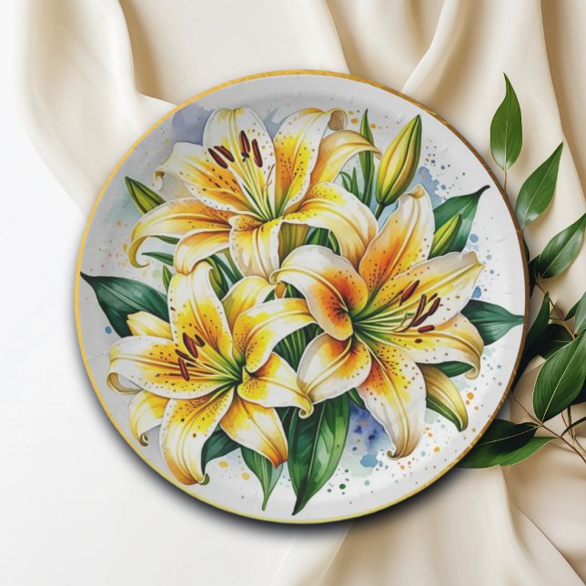 Elegant Watercolor Lilies  Paper Plates (Creator Uploaded)