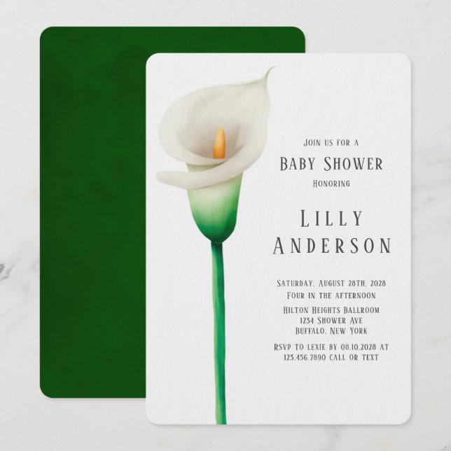 Elegant Watercolor Lilly Baby Shower Invitation (Front/Back)