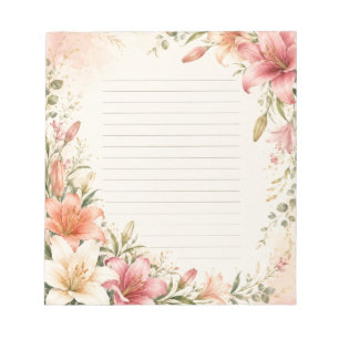 Elegant Watercolor Lily Garden Lined Notepad