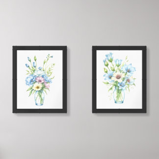Elegant Watercolor Line Art Chicory Bouquet Wall Art Sets