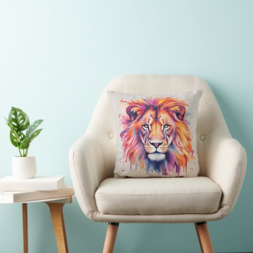 Elegant Watercolor Lion Alcohol Ink Art Throw Pillow