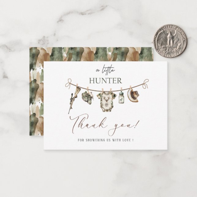 Elegant Watercolor Little hunter Baby shower Note Card (Front/Back In Situ)