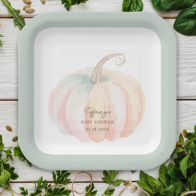 Elegant Watercolor Little Pumpkin Baby Shower Paper Plates (Creator Uploaded)