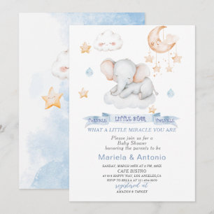 Elegant  Watercolor Little star elephant Baby Show Invitation