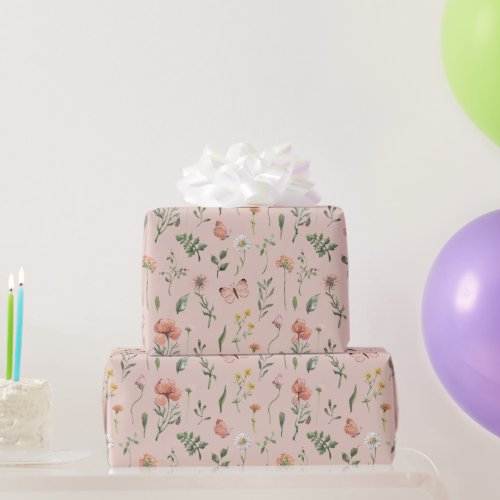 Elegant Watercolor Little Wildflower Pink  Wrapping Paper