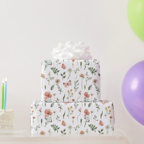 Elegant Watercolor Little Wildflower Pink  Wrapping Paper