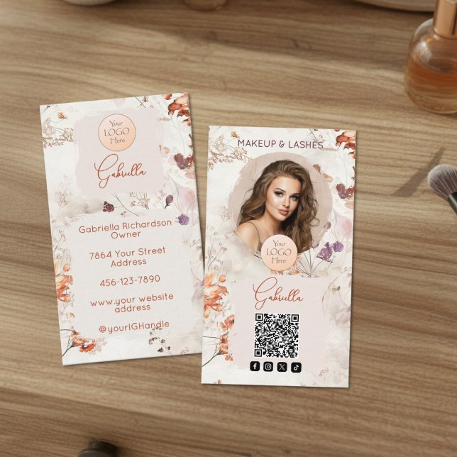 Elegant Watercolor Logo QR Code Photo Makeup Business Card (Creator Uploaded)