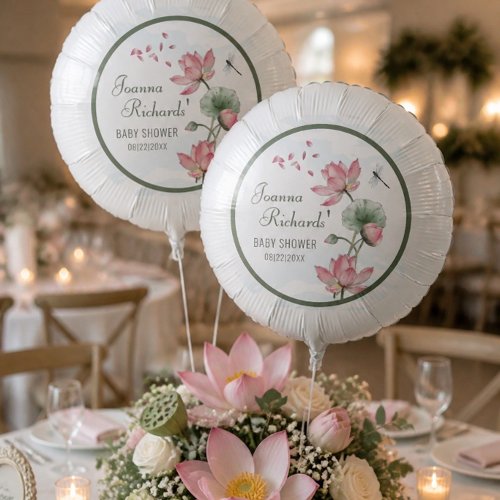 Elegant Watercolor Lotus Flower Baby Shower Balloon