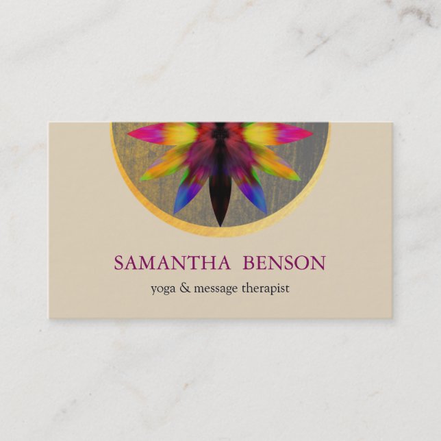 Elegant Watercolor Lotus Flower  Logo Yoga Business Card (Front)