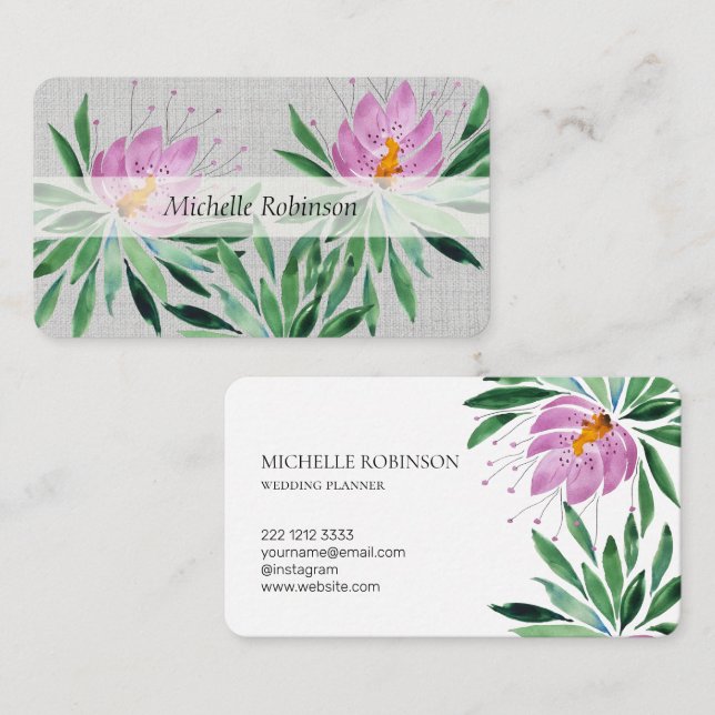 Elegant Watercolor Lotus Flower Professional Business Card (Front/Back)