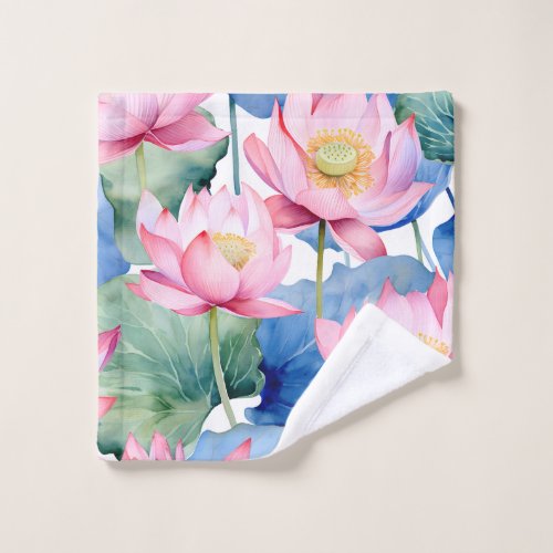 Elegant Watercolor Lotus Flowers Wash Cloth