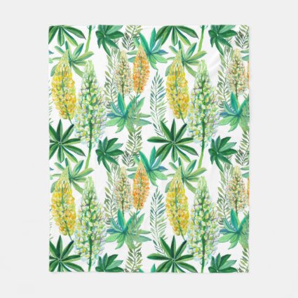 Elegant Watercolor Lupin Botanical Floral Pattern Fleece Blanket
