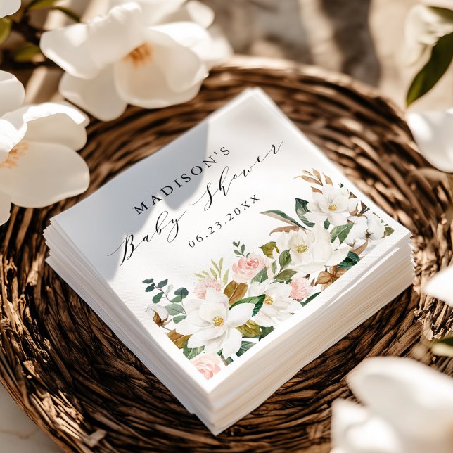 Elegant Watercolor Magnolias Baby Shower Napkins (Creator Uploaded)