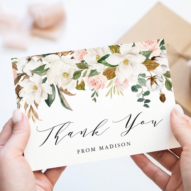 Elegant Watercolor Magnolias Baby Shower Thank You Card (Creator Uploaded)