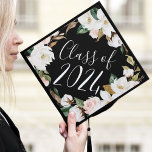 Elegant Watercolor Magnolias Class of 2024 Graduation Cap Topper<br><div class="desc">Add a unique touch to your graduation cap with our Watercolor Magnolias custom graduation cap topper. The watercolor floral graduation cap topper features an elegant wreath of white magnolias,  blush pink roses,  cotton blooms and green leaves. Personalize the graduation cap topper by adding your graduation year.</div>