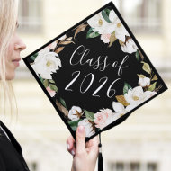 Elegant Watercolor Magnolias Class of 2026 Graduation Cap Topper