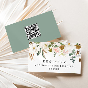 Elegant Watercolor Magnolias QR Code Baby Registry Enclosure Card