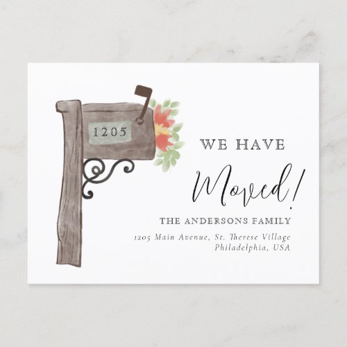 Elegant Watercolor Mailbox New Home Moving Announcement Postcard