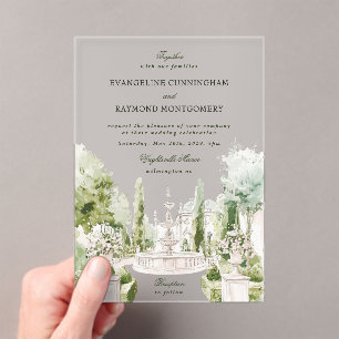 Elegant Watercolor Manor Garden Wedding Acrylic Invitations