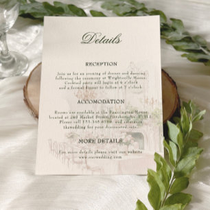 Elegant Watercolor Manor Garden Wedding Details Enclosure Card