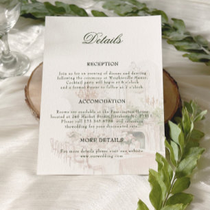 Elegant Watercolor Manor Garden Wedding Details Enclosure Card
