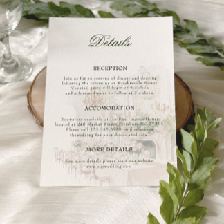 Elegant Watercolor Manor Garden Wedding Details Enclosure Card
