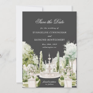 Elegant Watercolor Manor Garden Wedding Grey Save The Date