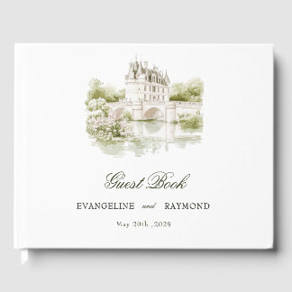 Elegant Watercolor Manor Garden Wedding Guest Book