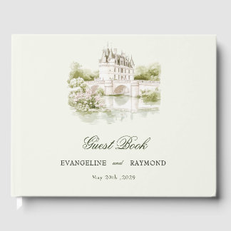 Elegant Watercolor Manor Garden Wedding Guest Book