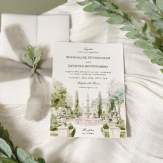 Elegant Watercolor Manor Garden Wedding Invitation