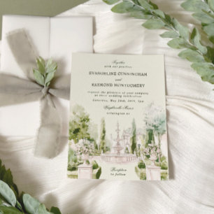 Elegant Watercolor Manor Garden Wedding Invitation