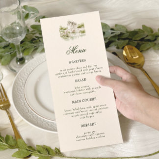 Elegant Watercolor Manor Garden Wedding Menu