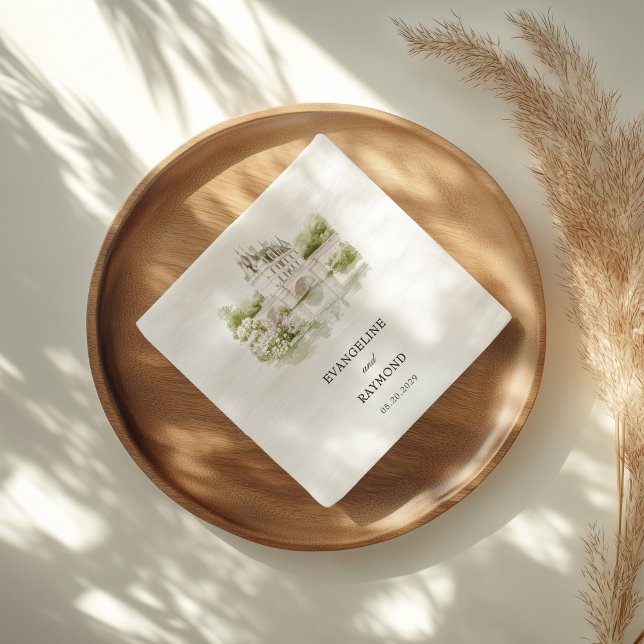 Elegant Watercolor Manor Garden Wedding Napkins (Creator Uploaded)