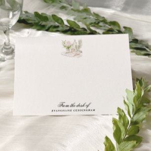 Elegant Watercolor Manor Garden Wedding Note Card