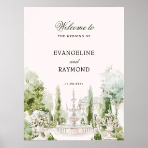 Elegant Watercolor Manor Garden Wedding Poster